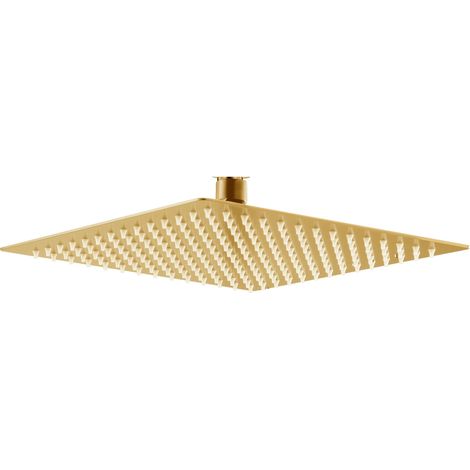 Soffione doccia quadrato extrapiatto 20x20 cm acciaio inox spazzolato oro