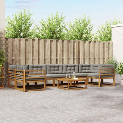 Outdoor-Sofagarnitur mit Kissen 8 pcs Natürlich und Hellgrau