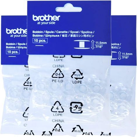 Pack of 30 Bobbins, Durable Plastic, Double Hole, 20.4 x 11.5 mm, For Brother Sewing Machines (1/2)