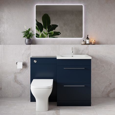 Napoli 460 Deep Blue 1100mm 2 Drawer Vanity Unit Toilet Suite with Glide Basin - 1100mm - Chrome 320mm HandleWith Kingston Toilet Pan and Seat
