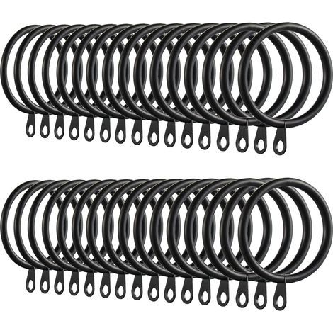 60pcs Curtain Rings, Metal Curtain Rings Hanging Hooks for Curtain Rods 30mm Curtain Hanging Rings (Black) (1/5)