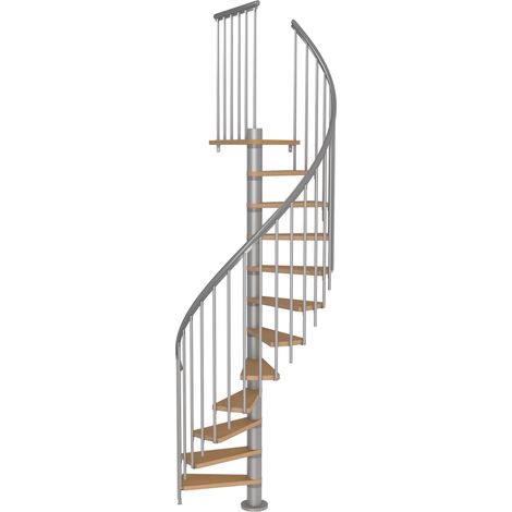 Sogem – Escalier en colimaçon CALGARY Ø120 – Structure gris clair RAL 9006 – Marches en hêtre multiplex – Hauteur réglable 20,4 à 23,4 cm