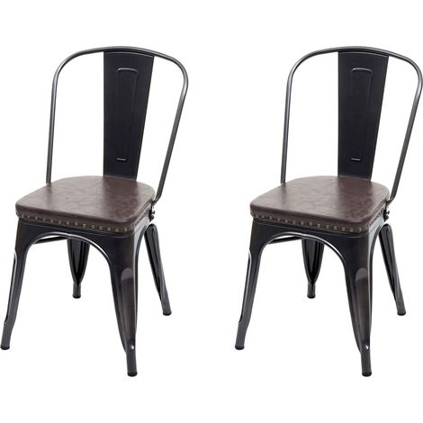 2er-Set Esszimmerstuhl HHG-447e, Küchenstuhl Stuhl, Chesterfield Metall Kunstleder Industrial Gastronomie schwarz-braun