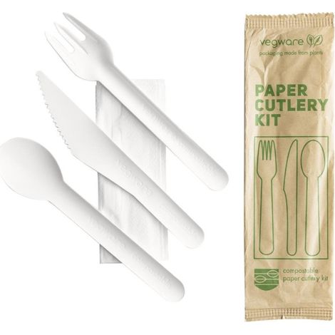 Set de couverts en papier compostables 4 en1 - VEGWARE (1/3)