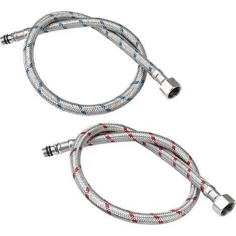 2 x 60 cm Flexible Kitchen Tap G3/8 Pipe Kitchen Tap Steel (1/5)