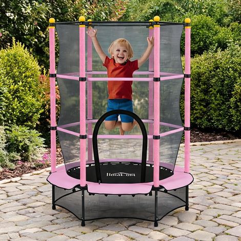 Trampoline coloris rose en acier plastique 140 x 140 x 190 cm (1/5)