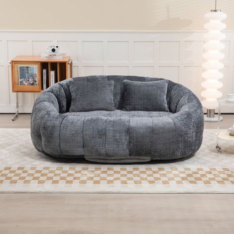 Pouf fauteuil velours gris dossier moelleux adulte enfant intérieur extérieur (1/5)
