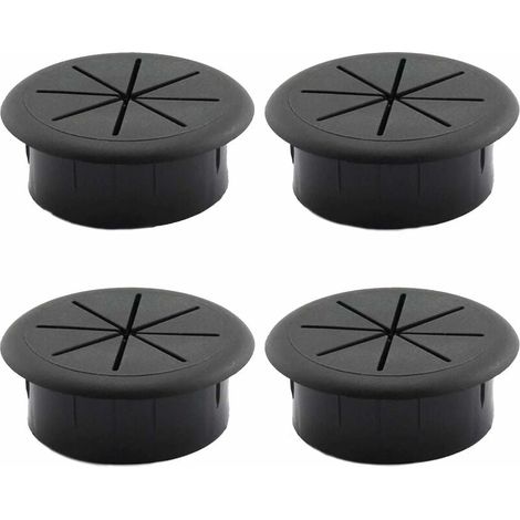 Pasacables para escritorio, 4 piezas, cubierta para pasacables, pasacables para mesa de oficina, cubierta redonda para cables, para muebles de oficina, mesa, escritorio de computadora, color negro (1/5)