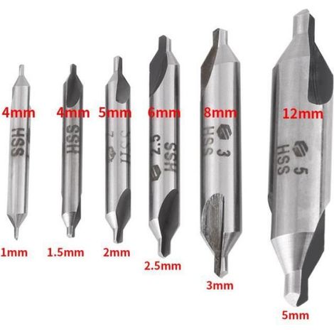Forets à centrer HSS - Kit de 6 pièces - Diamètres de 1 à 5 mm - Tranchant clair - Positionnement précis (1/4)