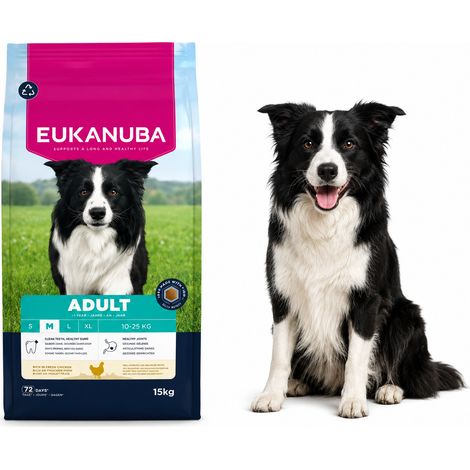 Alimento seco Eukanuba para perros de raza mediana con pollo, 15 kg (adulto). (1/2)