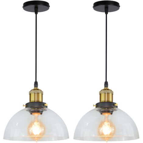royaluxe- 2PCS Suspension Luminaire D'Intérieur Industriel E27 Plafonnier En Verre Noir Lustre Rétro Pour Chambre Cuisine Salon Hôtel (1/5)