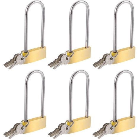 6er Set Messing Vorhängeschlösser mit langem Bügel, wasserdicht, rostfrei