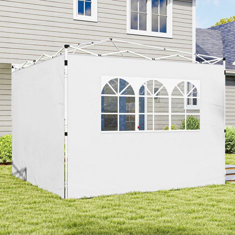 Pannelli laterali per gazebo 3 x 3 m, pannelli per padiglione con finestra, set da 2, tessuto Oxford bianco