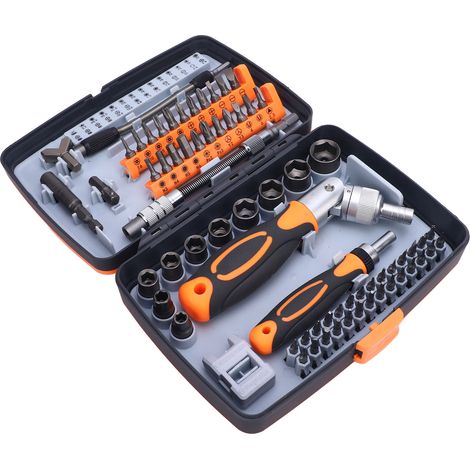 68 en 1 Coffret tournevis à cliquet acier Cr-V poignée rotative rallonge multifonction pour réparation entretien (1/5)