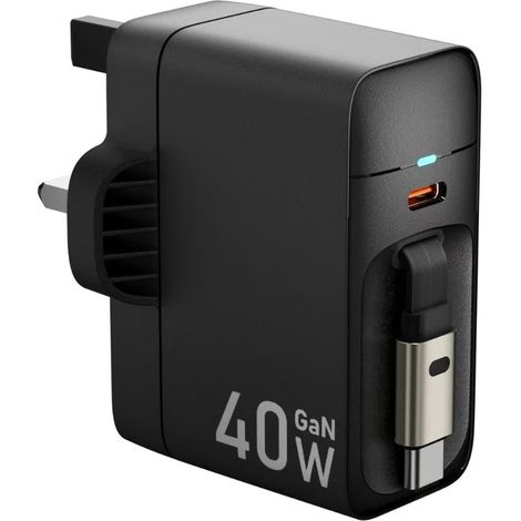 ProRock 40W USB Fast Charger with Retractable Cable, UK Plug