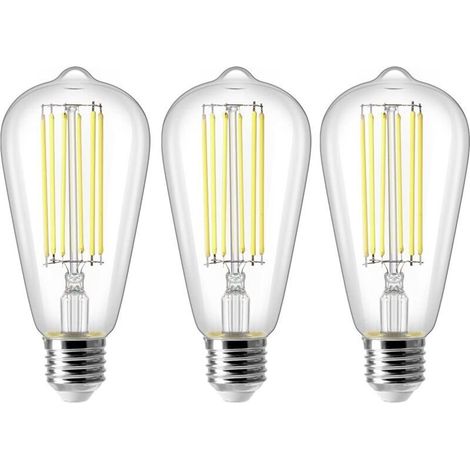 E27 ST64 8W LED Bulb, Vintage Edison Filament Light Bulb, 80W Equivalent, Cool White 6500K, 800LM, Retro Decorative Lamp, Non-Dimmable, 3-Pack (1/4)