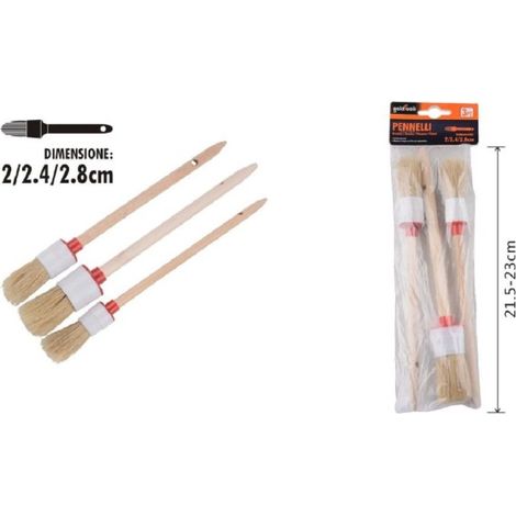 Kaela - Set 3 Pennelli A Testa Tonda Setole Naturali Per Pittura Varie Dimensioni 90299 - (1/5)