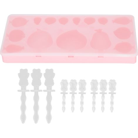 Moule à Glace Silicone Réutilisable 15 Cases avec Bâtonnets et Couvercle - Motif Fruits Roses DIY Dessert Fromage (1/5)