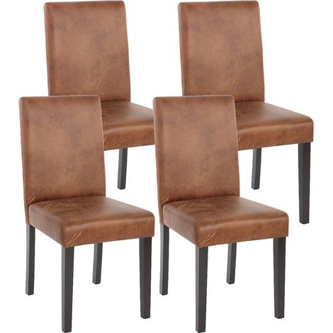 Lot de 4 chaises de salle à manger synthétique marron vieilli pieds foncés CDS04150 (1/5)