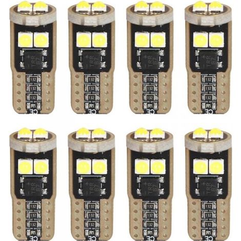 8 Pezzi Lampada Led T10 W5W 6 SMD 3030 12V 1.2W 180lm Bianco Freddo 6500K 26mm