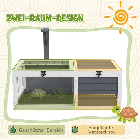 Enclos pour tortues en bois avec 2 espaces, fenêtres transparentes et couvercles, 81 x 48 x 31,5 cm, gris (1/5)