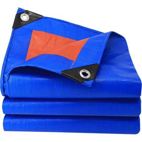 Bache de protection exterieur,bâche imperable, enduite de polyéthylène, 4 mètres de côté et 6 mètres de large, couleur bleu-orange (1/3)