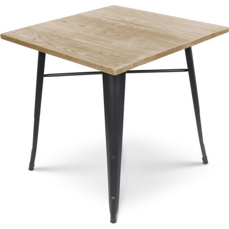 Kosmi – Table de salle à manger carrée en métal noir mat et bois clair – 80x80 cm – Pour 4 personnes – Style industriel (1/5)
