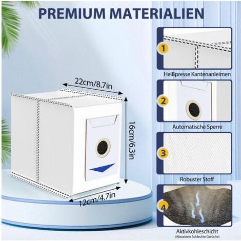 10 Pièces Sac à Poussière Compatible avec Ecovacs Deebot T30 Omni/T30 Pro Omni Aspirateur, 3L Grande Capacité，4-Couches Filtré Antibactérien Sacs D'Aspirateur (1/4)