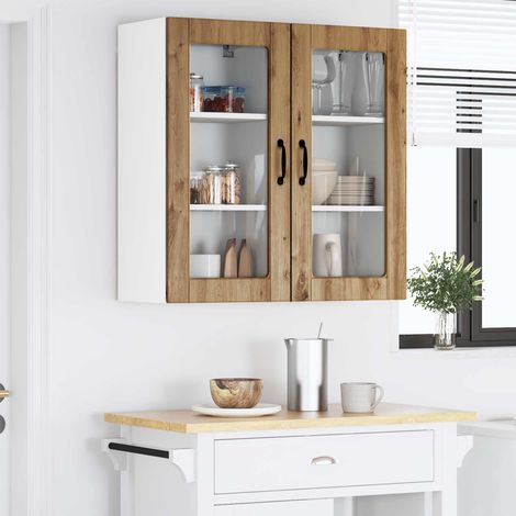 vidaXL Cabinet en verre mural LUCCA 2 pc Chêne artisanal (1/5)