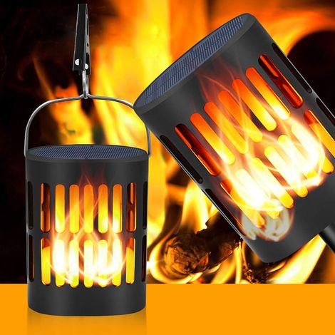 Lot de 2 lampes solaires LED extérieures étanches, lanternes décoratives de jardin avec effet flamme pour patio (1/5)