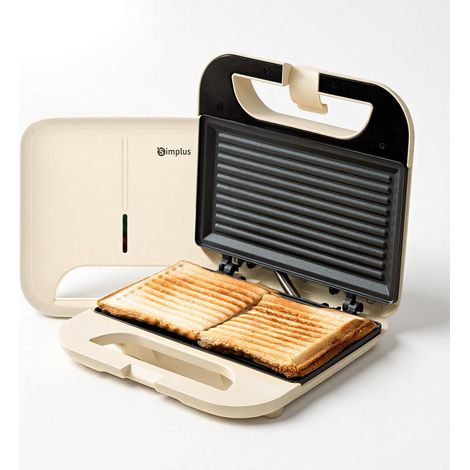 Appareil à Croque-Monsieur 650 W, Machine à Sandwich et Gril Panini pour 2 Croques, Plaques Antiadhésives, Chauffage Double Face, 2 Voyants, Rangement Vertical, Blanc Crème (1/5)