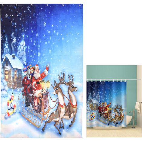 [Rideau de douche] Rideau séparateur Douche percé gratuit motif Noël Polyester 88.7x180.5cm avec 12 crochets décoration salle de bain nordique (1/5)