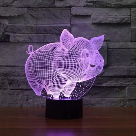 Veilleuse 3D illusion Cochon, Lampe Tactile Intelligente, LED RGB Créative, Décorations de Noël et d'Anniversaire (1/5)