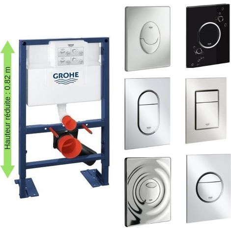 Grohe – Bâti support WC hauteur réduite – Plaque commande Skate Air – Installation simple pour espaces confinés – Compatible cuvettes suspendues