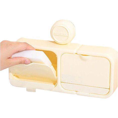 Boîte à Savon à Ventouse Support Éponge À Ventouse Forte - Organisateur Boîte à savon sans perçage avec couvercle Porte-brosse à dents et rasoir, organisateur pour salle de bain, cuisine et buan (1/5)