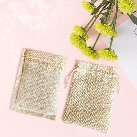Lot de 20 - Pochettes Sachets En Lin Chanvre - Sac Toile De Jute Avec Cordon De Serrage - Pochette Lin Réutilisable Pour Mariages Bijou - 7 x 9 cm (1/5)