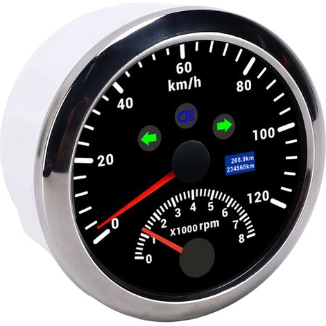 Compteur de vitesse GPS 85 mm 120 km/h, tachymètre 0-8000 tr/min, écran LCD rétroéclairé rouge, pour voiture, bateau, yacht, camping-car, camion, noir (1/5)