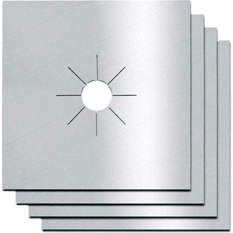 Lot de 4 feuilles épaisses de 0,2 mm d'épaisseur - Réutilisables - Anti-adhésives - Résistantes à la chaleur - Pour cuisinière à gaz - Doublure découpable - Pour cuisinière de cuisine - Argenté (1/5)