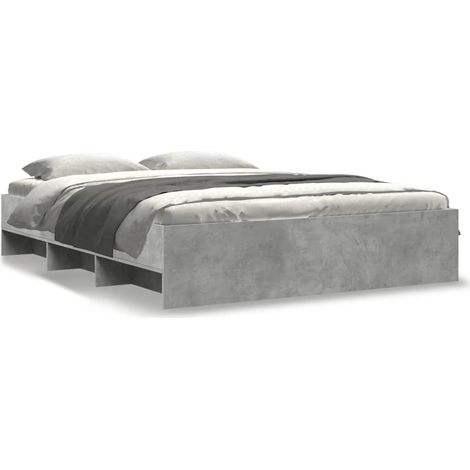 Lit double Lit adulte Cadre de lit sans matelas gris béton 160x200 cm bois ingénierie (1/5)