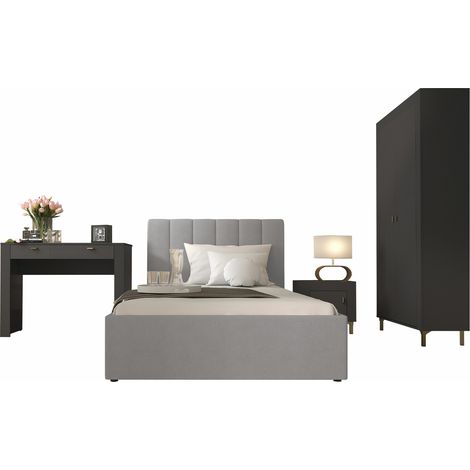 Conjunto de dormitorio Mormavu 112, Negro mate + Gris