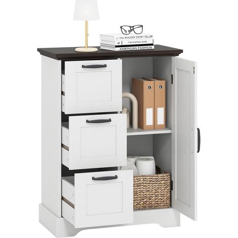 COSTWAY Meuble Salle de Bain Rangement, Armoire de Rangement Style Ferme avec Porte de Grange, 3 Tiroirs Pratique, Buffet, Commode pour Cuisine, Salon, Chambre, 30 x 60 x 80 cm, Blanc (1/5)