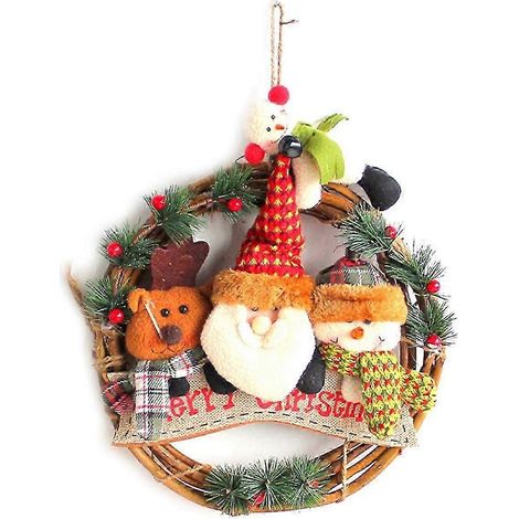 Couronne de Noël, Décorations de Noël pour porte d'entrée, Couronne de Noël avec le Père Noël, Couronnes de Noël S (1/5)