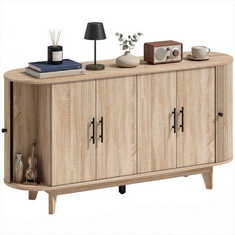 Buffet Meuble de rangement ovale en chêne 147 cm 4 portes MDF (1/5)