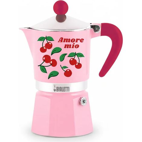 BIALETTI CAFETIÈRE ITALIENNE AMORE MIO RAINBOW 3 TASSES, ROUGE CERISES, ALUMINIUM, 130 ML, PRÉPARATION MANUELLE