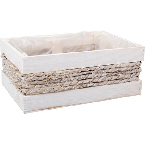 Cesto de madera y cuerda blanco 30x20x12/27