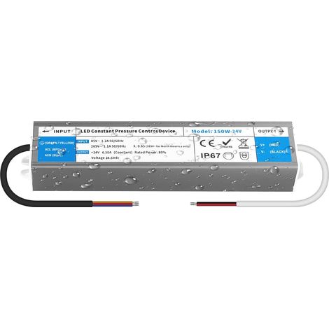 Transformateur 220V AC à 24V DC 6,25A 150W Convertisseur 24V Alimentation LED Driver IP67 Etanche Conducteur à Tension Constante Ultra Mince Adaptateur Transfo pour Bandes LED et Luminaires LEDs (1/5)