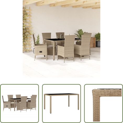 vidaXL Gartensessel - 7-tlg. Garten-Essgruppe mit Kissen Beige Poly Rattan (1/5)