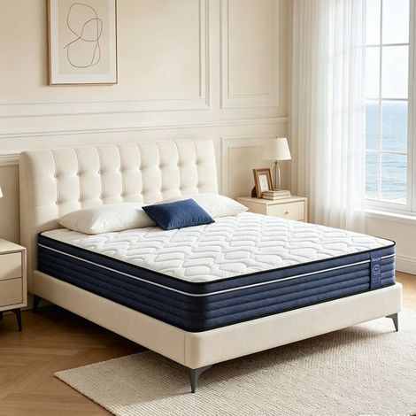 Matelas 90x200, Épaisseur 26 cm, Hybride Matelas, 8 Zones, Fermeté Moyenne, Antiallergique, Soutien lombaire, Toutes Saisons (1/5)