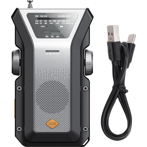 Ortviai Radio d'urgence solaire et manivelle 4000 mAh avec chargeur USB, lampe torche et réception NOAA/AM/FM (1/5)