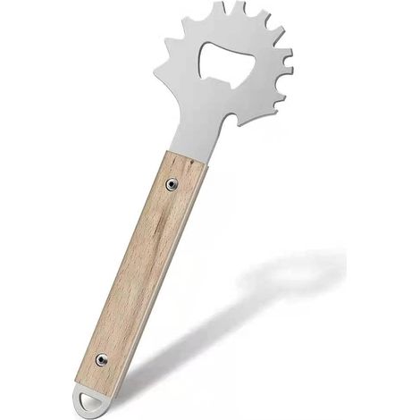 Grattoir pour gril de barbecue en acier inoxydable avec tire-bouchon, manche bois – DELKEVIC (1/5)